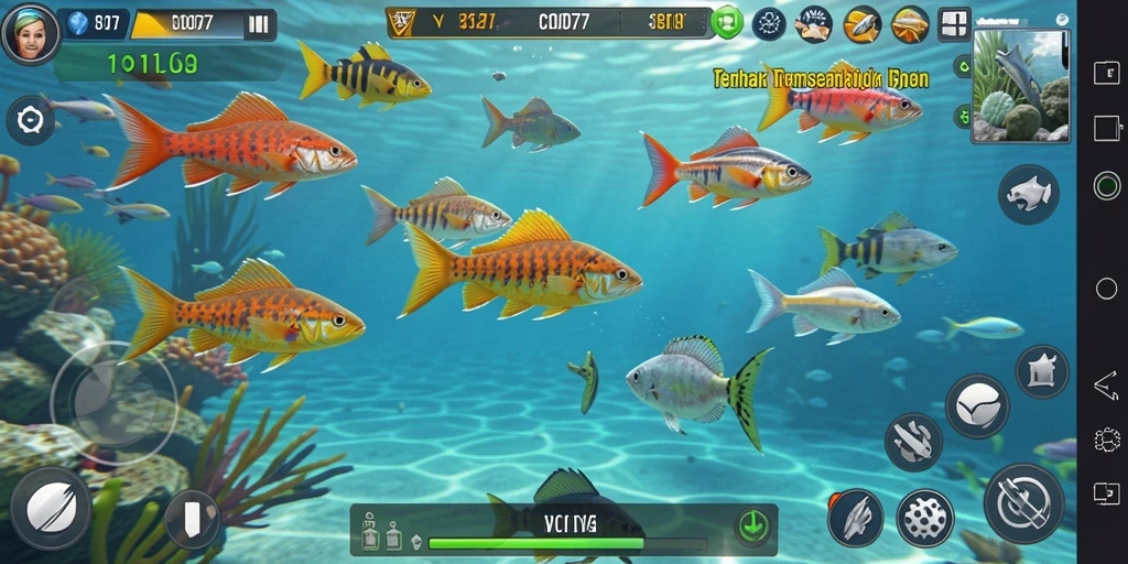 Tampilan gameplay seru dalam C0077 saat menembak ikan.
