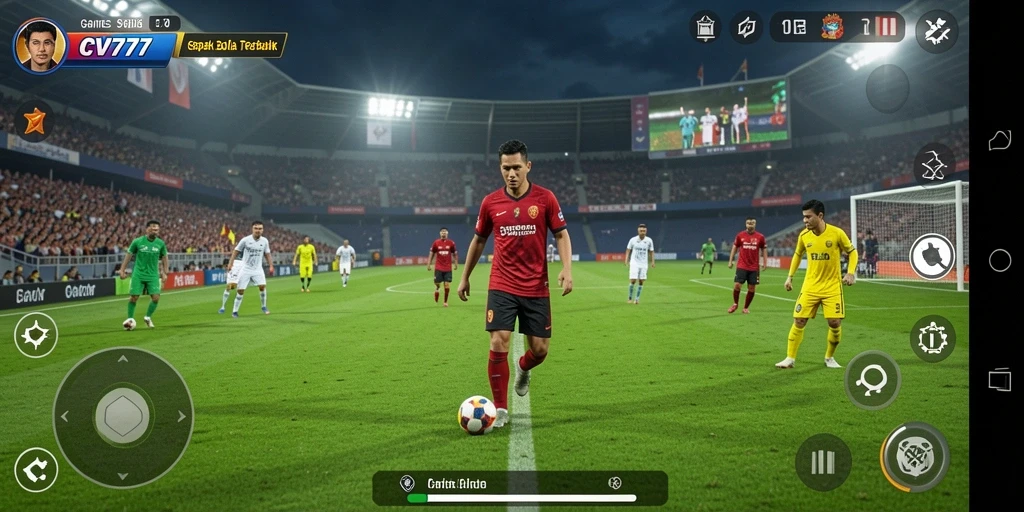 Screenshot utama CV777 menampilkan aksi seru dalam permainan sepak bola.